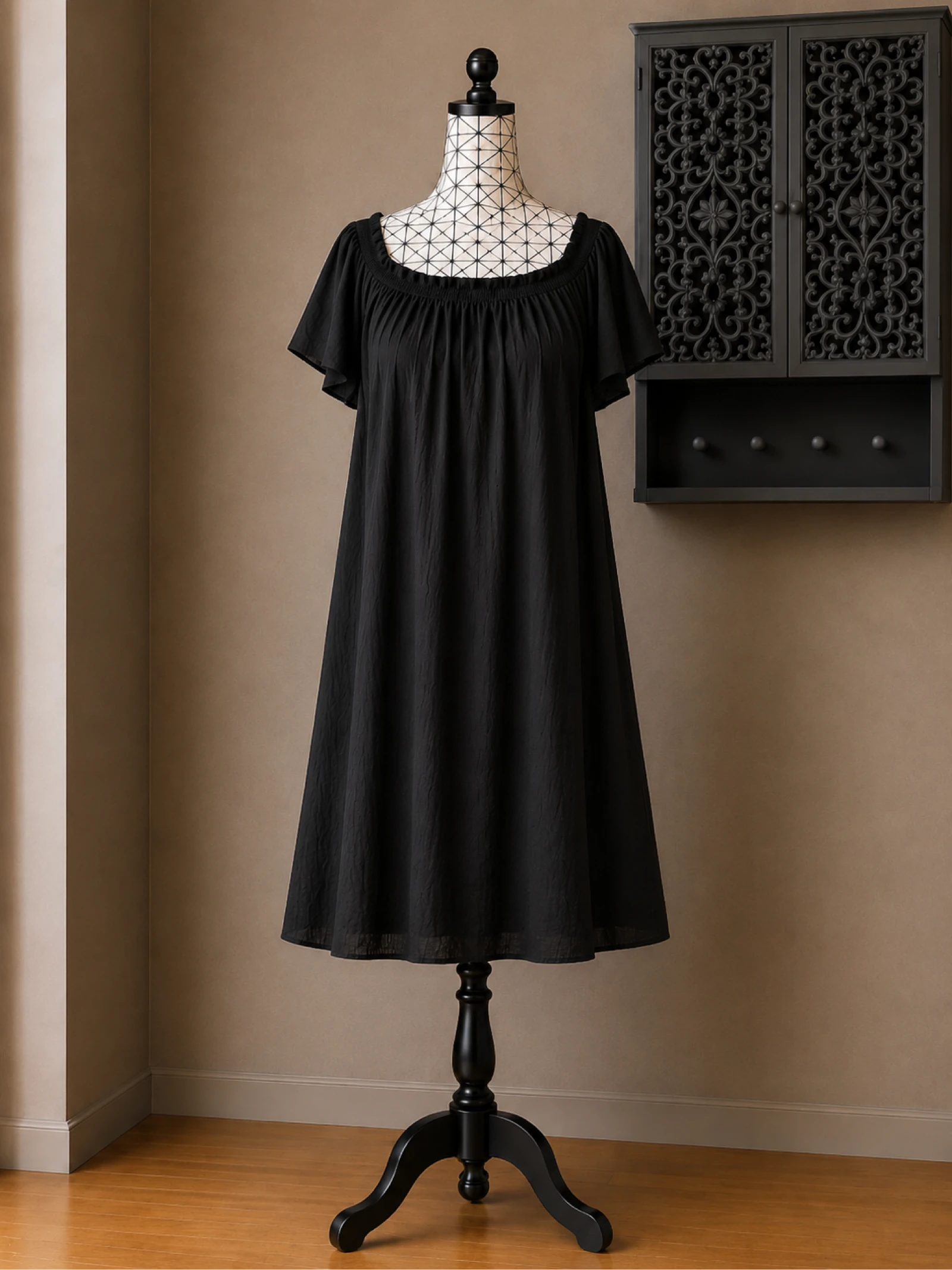 💖 robe noire fluide épaules dénudées bohème grande taille 50 manches volantées 💖